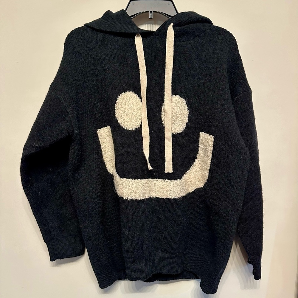 Black Hoodie with Cryptic Smiley Face-Small/Unisex